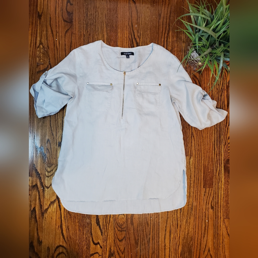 Ellen Tracy 100% Linen V-Neck 3/4 Sleeve Tunic - Picture 2 of 12